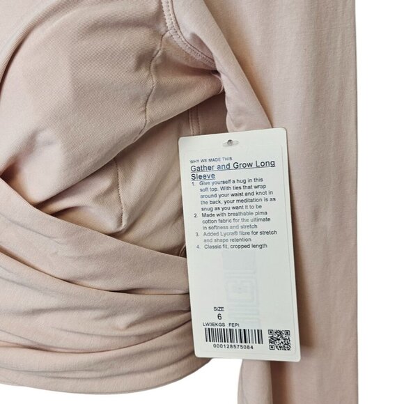 Lululemon Womens Gather & Grow Long Sleeve Top, Pink, Wrap Shirt, Cotton, 6 - Picture 6 of 9